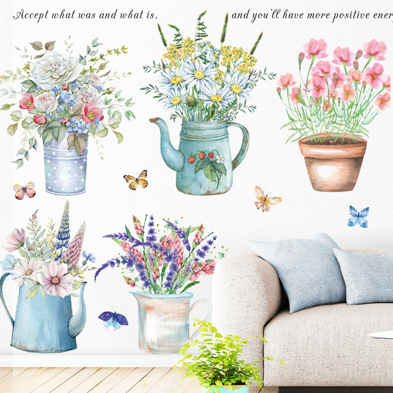 Various Flower pots Wall Stickers for Dining room Kitchen Bedroom Living room Wall Decor Tile Decals Self-adhesive Sticker Home