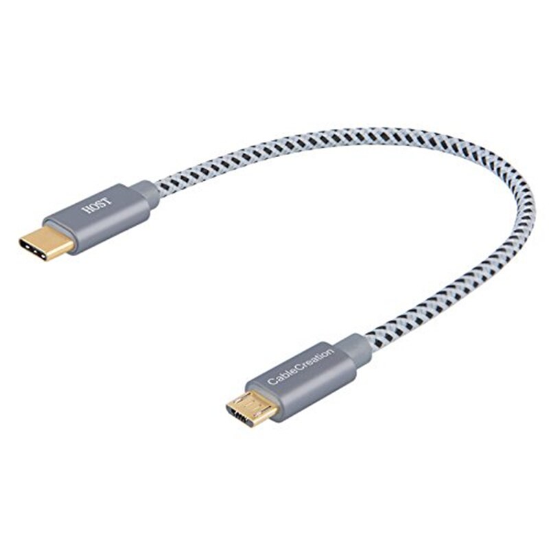 USB C naar Micro USB Kabel, Opgerolde USB Type C naar Micro B OTG Kabel, compatibel Pixel XL 2, Type C &amp; Micro-B Apparaten,: 0.65ft-Gray