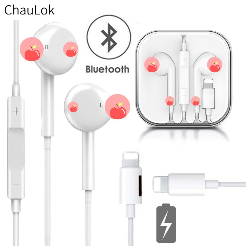 In Ear Wired Bluetooth Oortelefoon met Microfoon Lading Sport Oordopjes voor iPhone 8 7 6 Plus XS Max XR Headset oordopjes voor iPad: Default Title