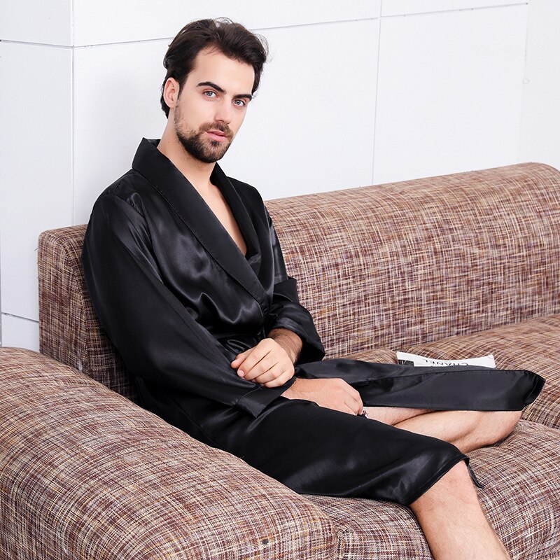 Nattøy til menn silke sateng pyjamas kappe fast langermet badekåpe herre badekåpe nattøy herre hjemmeklær pluss størrelse 4xl 5xl