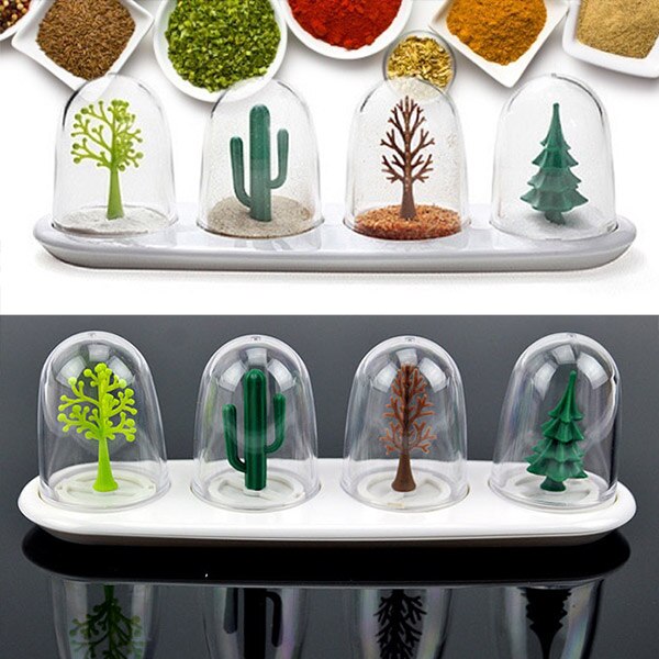 4pcs/Set Four Seasons Tree Seasoning Containers Salt Shakers Herb Spice Holder Storage Box Jars Kitchen Tools SMD66