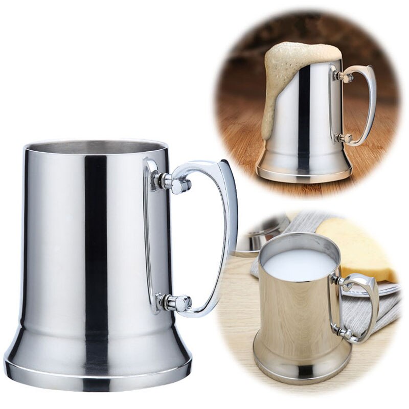 450Ml Double Layer 304 Stainless Steel Beer Mug Cocktail Flame Cup Handle Coffee Cup Breakfast Milk Cup With Handle Cof