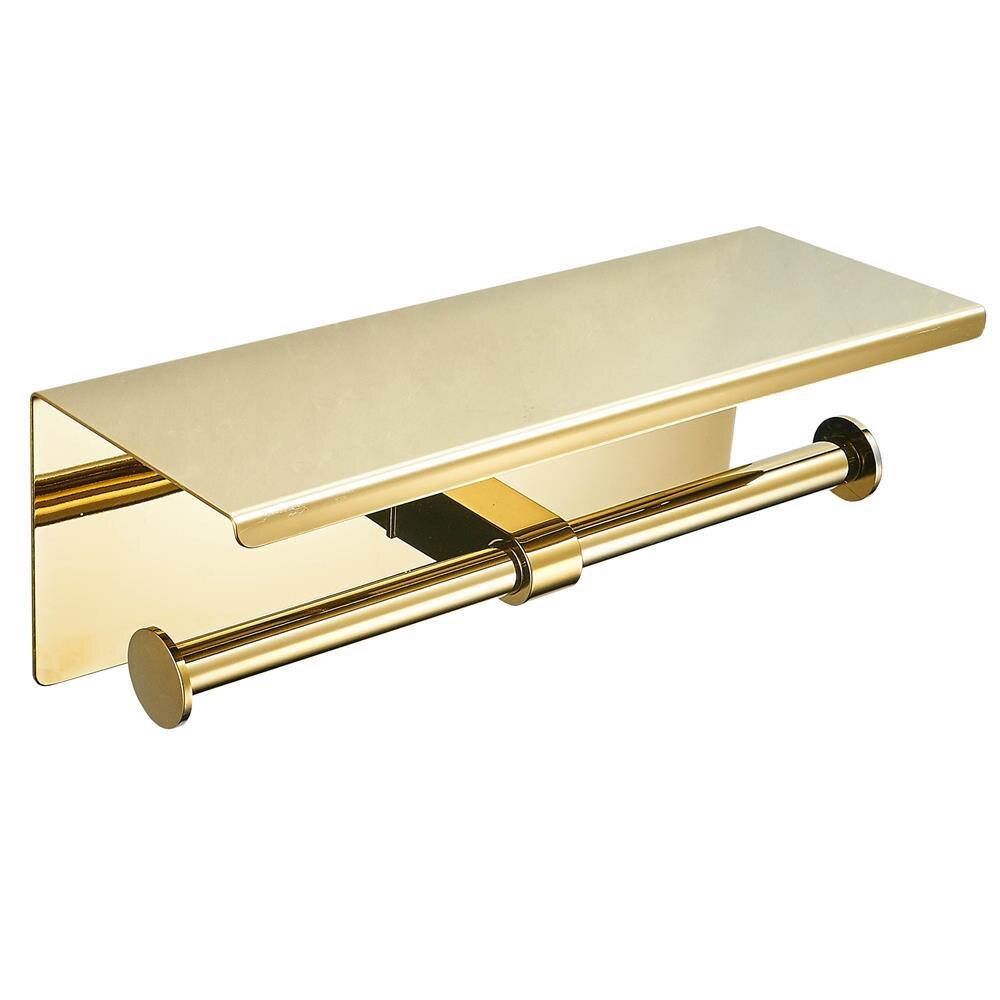Double Roll Toilet Paper Holder with Phone Shelf, Stainless Steel Gold, Bathroom Tissue Holder Wall Mounted Tissue Dispenser: PAPER HOLDER  A01