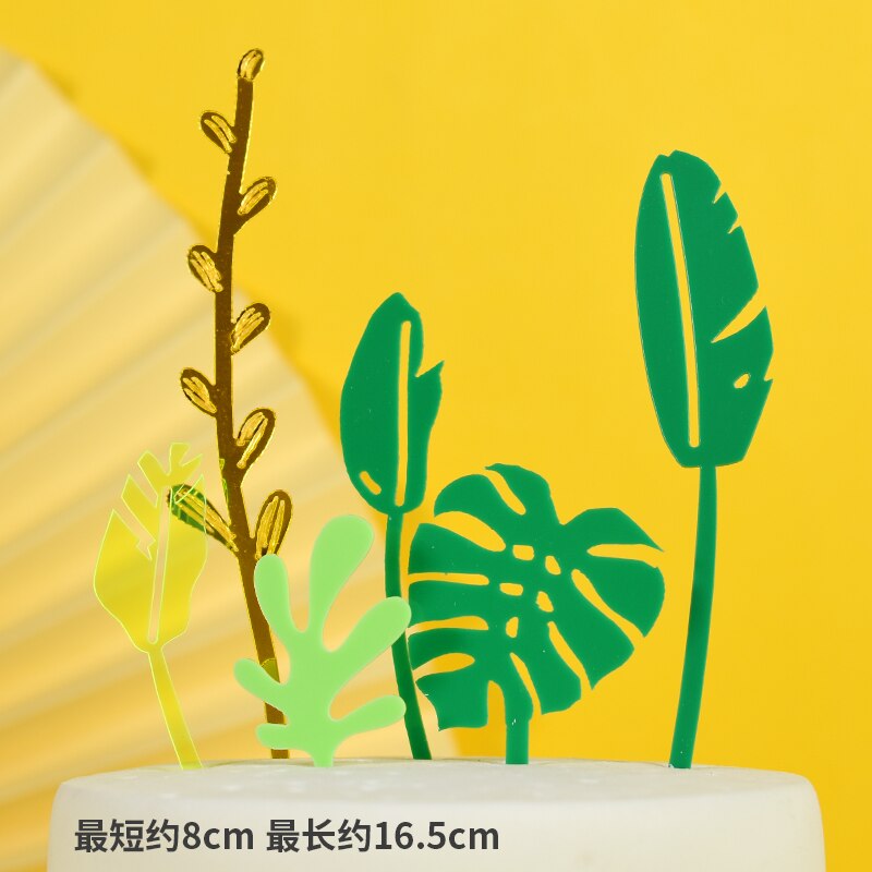 Cakelove 1pcs Party Cake Topper Cute Cartoon Animal Decor Ceramic Process Kids Baby Birthday Party Decoration Animals: Green leaves 6pcs