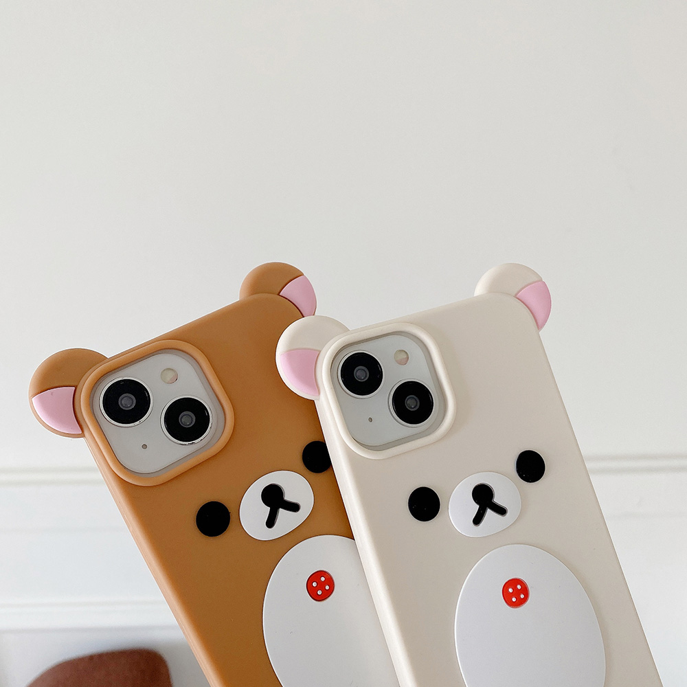 Leuke 3D Cartoon Rilakkuma Beer Zachte Siliconen Telefoon Case Achterkant voor iPhone 11 12 13 14 15 16 Pro Max