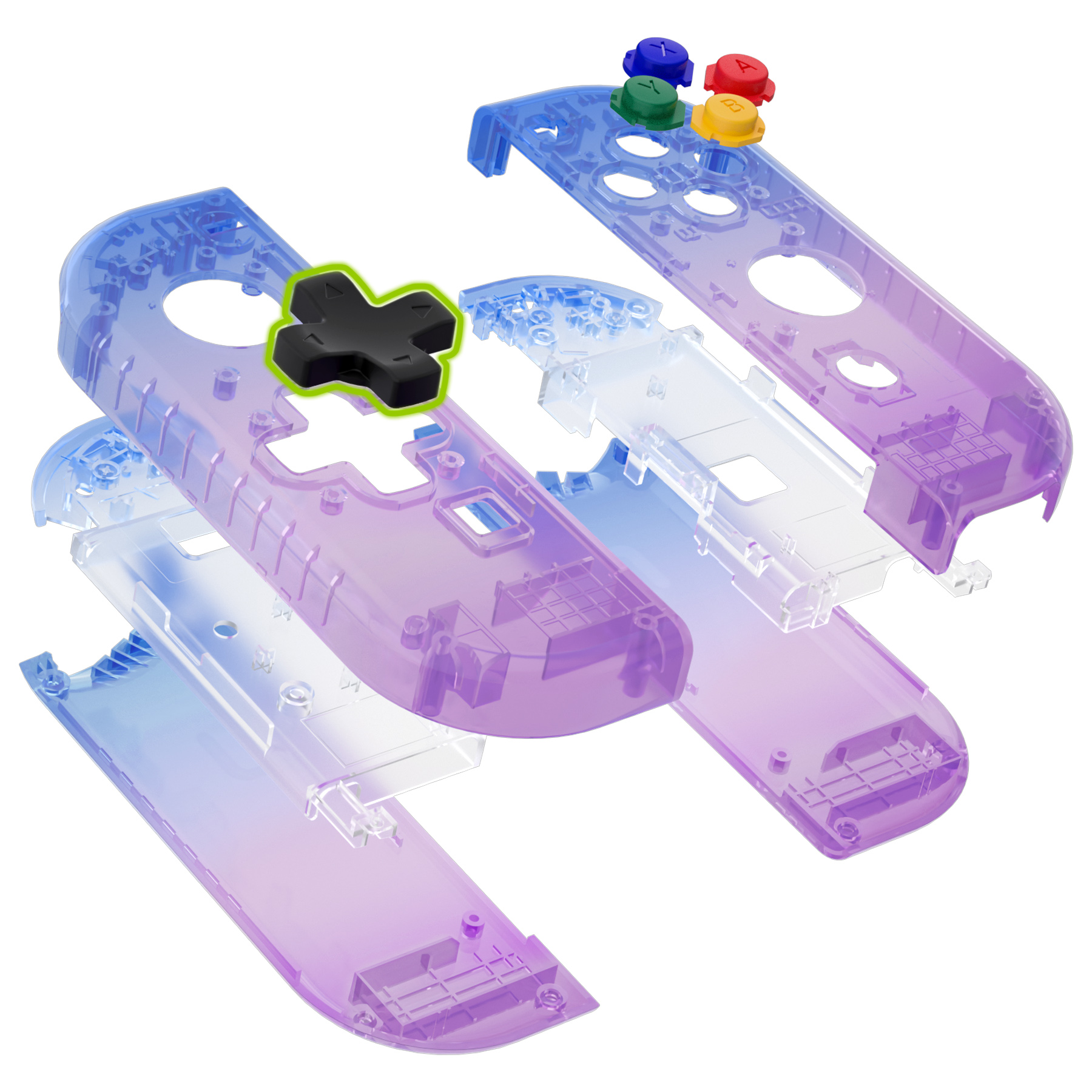 Extremerate controllerbehuizing (d-pad-versie) met complete set knoppen voor nintendo switch joy-con en oled joy-con - gradient bluebell