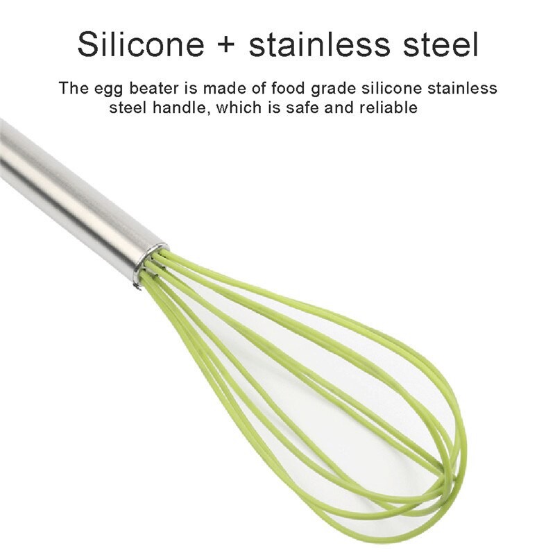 Silicone Whisk Stainless Steel Handle Egg Beater Kitchen Utensils for Blending Whisking Beating and Stirring Kitchen Egg Tools