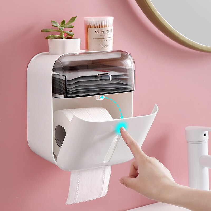 Porte-papier hygiénique étanche, porte-serviettes en papier/distributeur de salle de bain en plastique, porte-rouleau papier toilette mural avec rangement