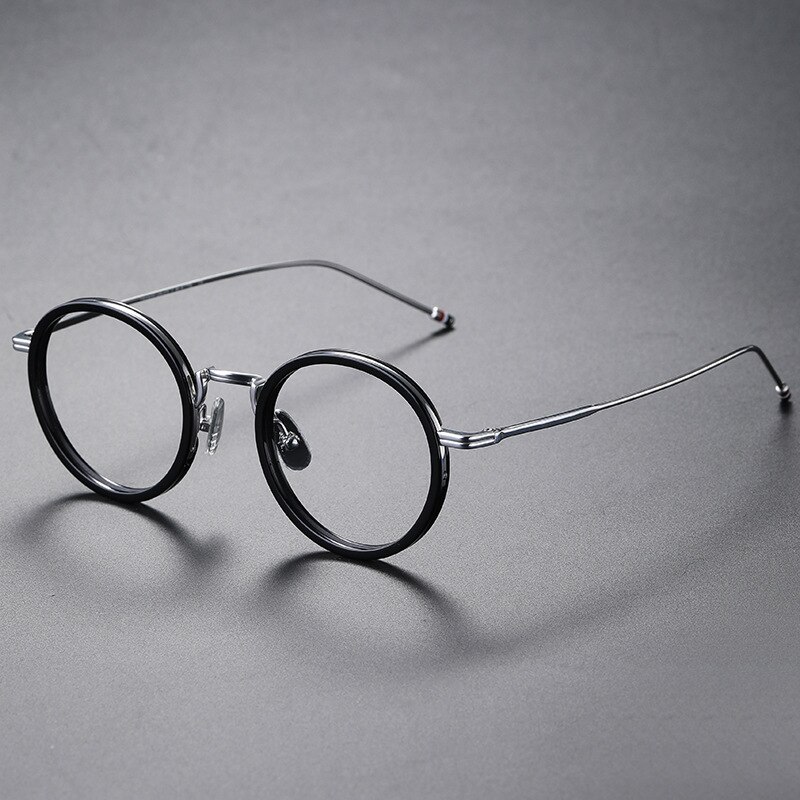 Marcos de gafas redondas Retro para hombre y mujer, lentes de lectura de acetato de titanio puro para miopía, de , Thom TBX906: Black silver