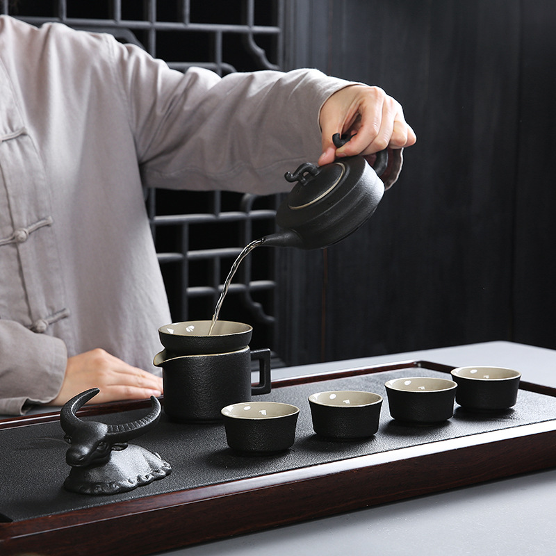 Ceramic Cow Kung Fu Tea Statue Tea Pet Feng Shui Chinese Traditional Craft Cute Animal Aesthetic Home Desktop Decoration