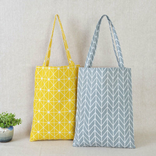 Eco Durable Women Student Cotton Bags Linen Single Shoulder Tote Bag Shopping Check Plaid Female Flax Shopping Canvas Bags