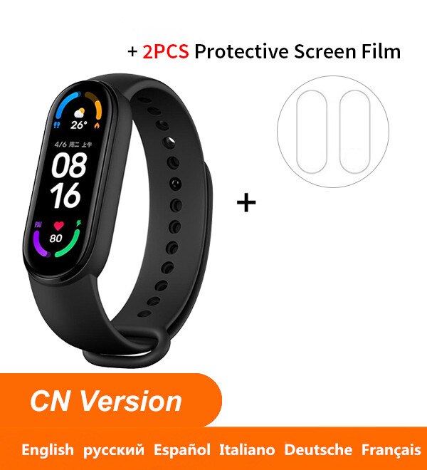 Xiaomi-pulsera inteligente Mi Band 6, accesorio deportivo resistente al agua con control del ritmo cardíaco y del oxígeno en sangre, versión Global: CN add film