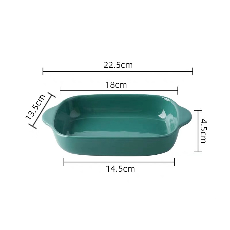 Ceramic Baking Dish Roasting Lasagna Pan Rectangular Dish Bakeware with Handle Microwave Hand-painted Dessert Plate: R