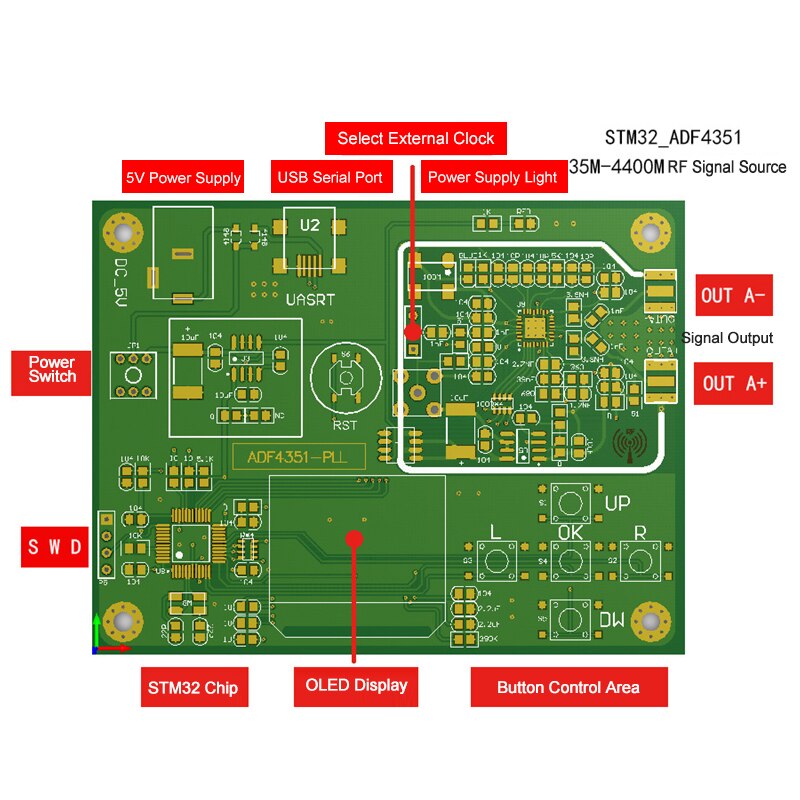 Maxgeek 35MHz-4400MHz RF Signal Generator ADF4351 Modul fegen Frequenz Generator PLL Mit Oled-Anzeige