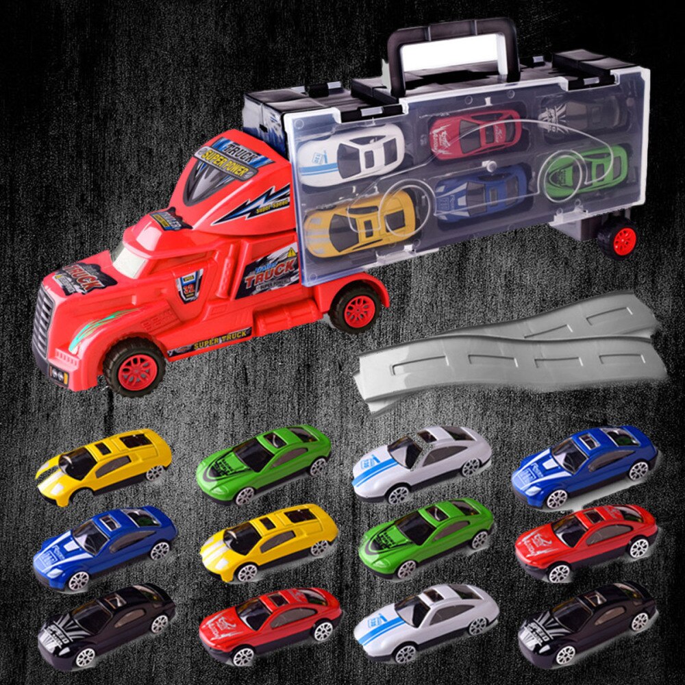 15Pcs Vrachtwagen Auto Carrier Mini Transporter Voertuig Model Kids (Willekeurige Kleur)