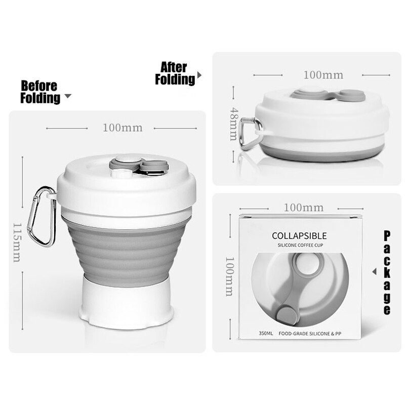 Taza de café de viaje plegable de silicona, plegable, para acampar, con tapas, juego de tazas expansibles para senderismo y Camping