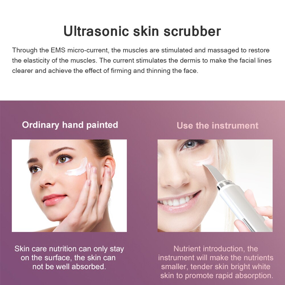 Rechargeable Ultrasonic Face Skin Ultrasonic Skin Scrubber Cleanser Face Cleansing Acne Removal Facial Massager Peeling