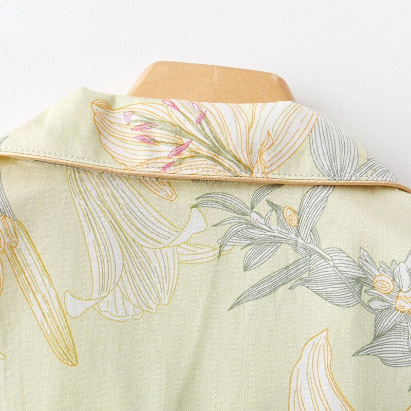 Vrouwen Homewear Viscose Katoen Groene Lelie Gedrukt Korte Mouwen Broek Vest Pyjama Pakken Voor De Lente En Zomer