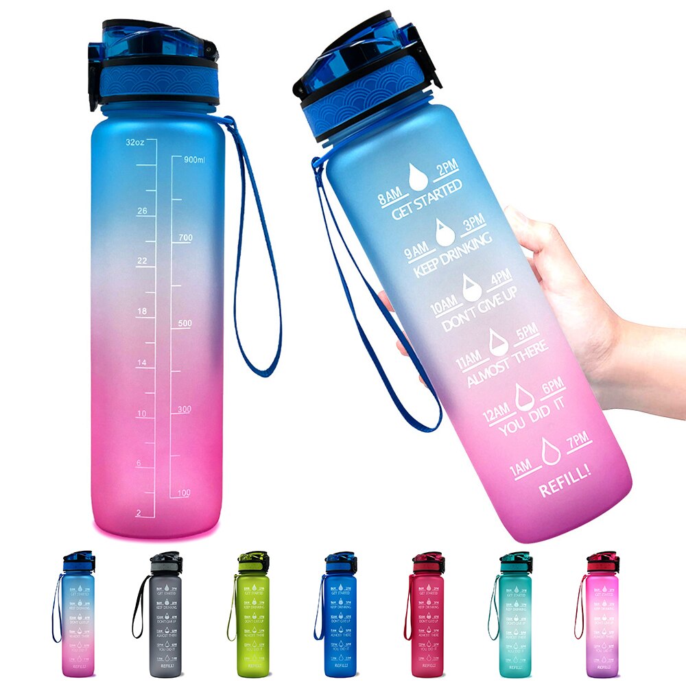 Sport Water Fles Met Tijd Marker Drinken Waterkoker Fitness Sport Fles 1L Water Jug Camping Kantoor School Gym Workout