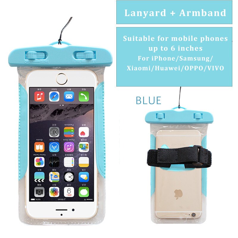 Pływające wodoodporna etui na szyję pasek na szyję smycz wielofunkcyjne podwodne TPU sucha torba dla Huawei Honor 10 P20 Lite dla iPhone 7: Blue With Armband