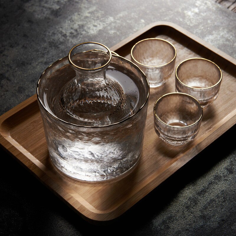 Japanese Style Glass Sake Bottle Wine Glass Set Transparent Hammer Pattern White Wine Glass Small Sake Cup Shochu Bottle