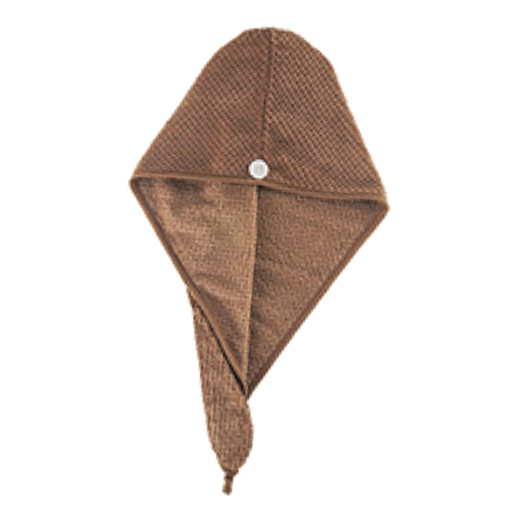 Tjockare hårhandduk wrap turban mikrofiber torkning bad duschmössa torrt hår hatt huvud handduk med knapp: Kaffe
