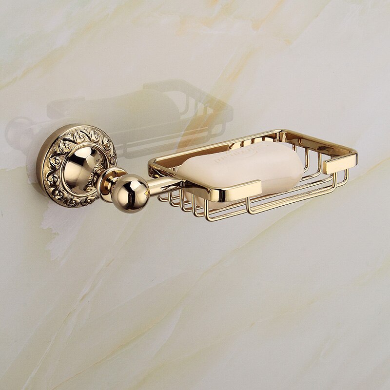 Antyczny mosiądz łazienka sprzętu zestaw złoty polerowany podwójny uchwyt na ręcznik akcesoria łazienkowe uchwyt ścienny robić montażu na ścianie łazienki produkty: soap basket