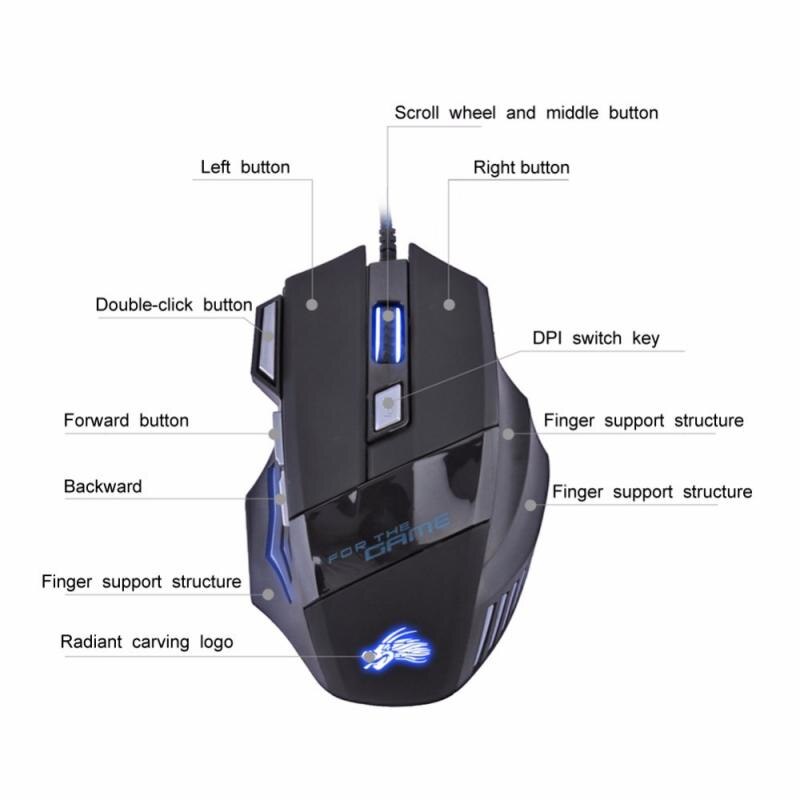 5500Dpi Led Optical Usb Wired Gaming Mouse 7Buttons Gamer Laptop Computer Mice for computer laptop desktop PC