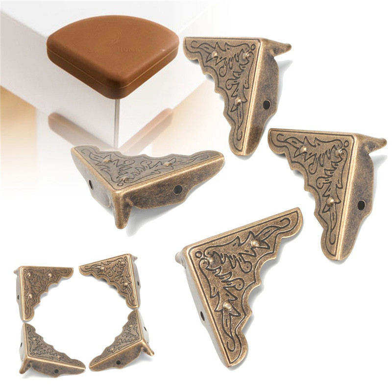 KiWarm 12Pcs Bronze Antique Brass Furniture Corner Bracket Jewelry Box Wood Case Decorative Feet Leg Metal Corner Protector