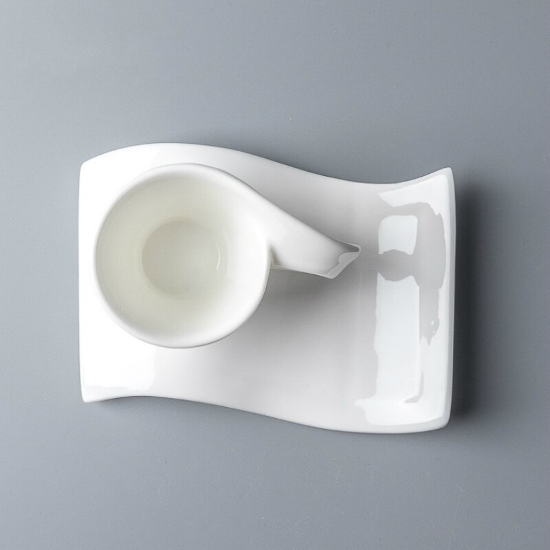 Modern Pure White Cafe Espresso Coffee Cup With Saucer Chinese Porcelain Wave cappuccino Expresso Mug Set Teacup