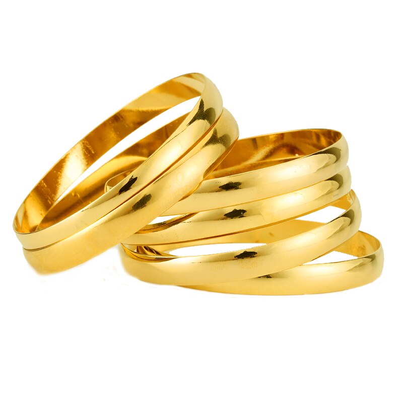 Caluven Neue 8MM 6 teile/los Äthiopischen Gold Farbe Armreifen für Frauen Dubai Schmuck Afrikanische Glänzend Armbänder Hochzeit Hand Kette