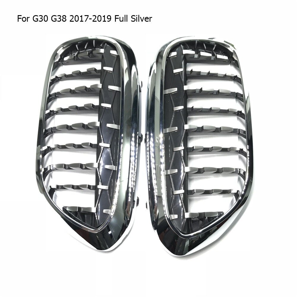 Un par de parrillas de diamantes plateadas/negras con estilo para coche, rejilla delantera ovoide doble para BMW F30 F31 F35 F10 F18 G30 G38 F32 F82: G30 Silver