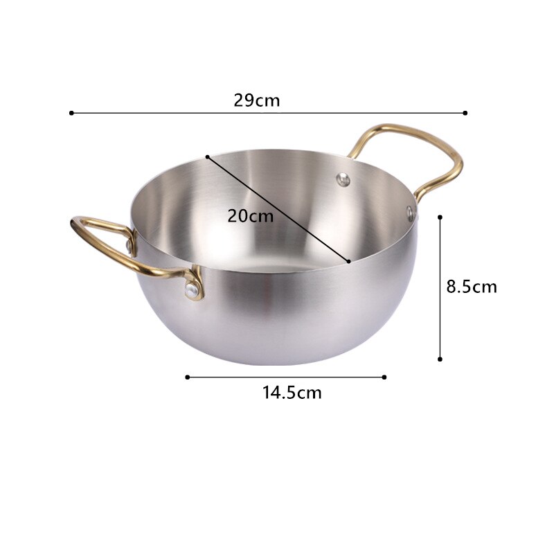 1Pc Household Soup Pot Instant Noodle Pot Stainless Steel Ramen Pot Double Ear Small Cooking Pot Induction Cooker: Silver 20cm