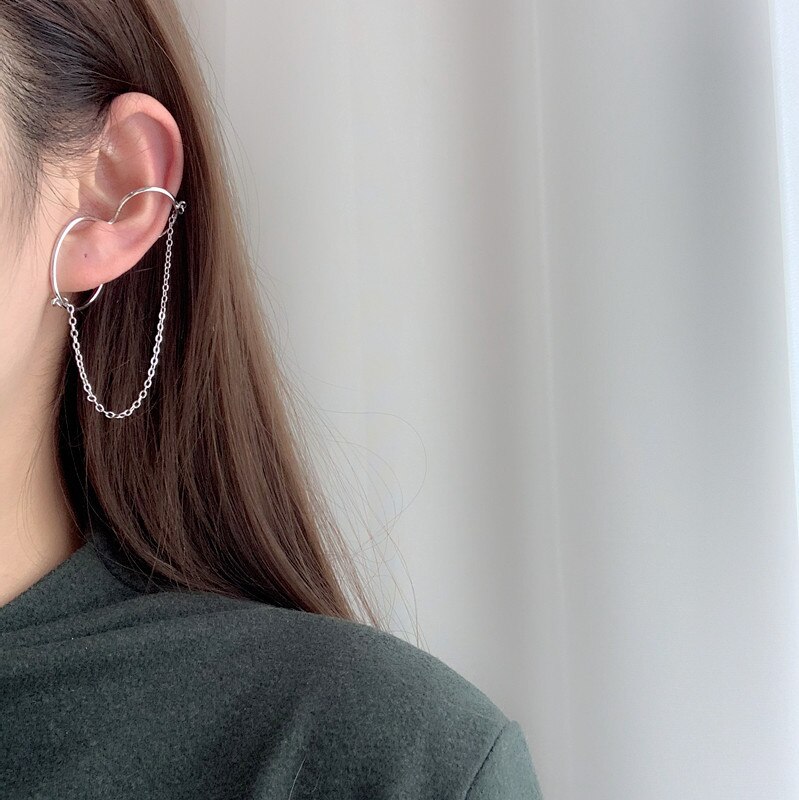 Huanzhi guld sliver färg metall ear cuff örhängen utan piercing geometrisk kedja dubbel cirkel för kvinnor flicka smycken