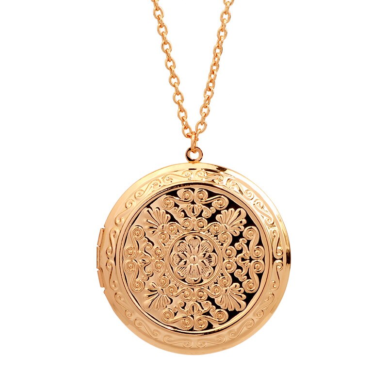 Magic Ikery Photo Memory Floating Locket Round Necklace Jewelry Can Open Flower Pendant Necklaces For Women YT-356: Rose Gold