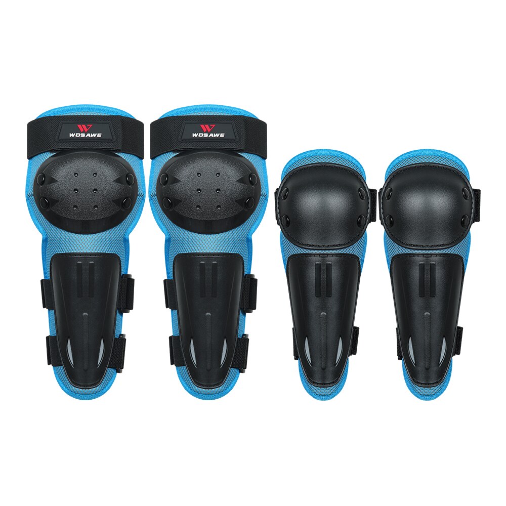 Wosawe Kinderen Elleboog En Kniebeschermers Armor Jacket Fietsen Bescherming Gear Mtb Kniebeschermers 5Pcs Set: knee elbow Blue