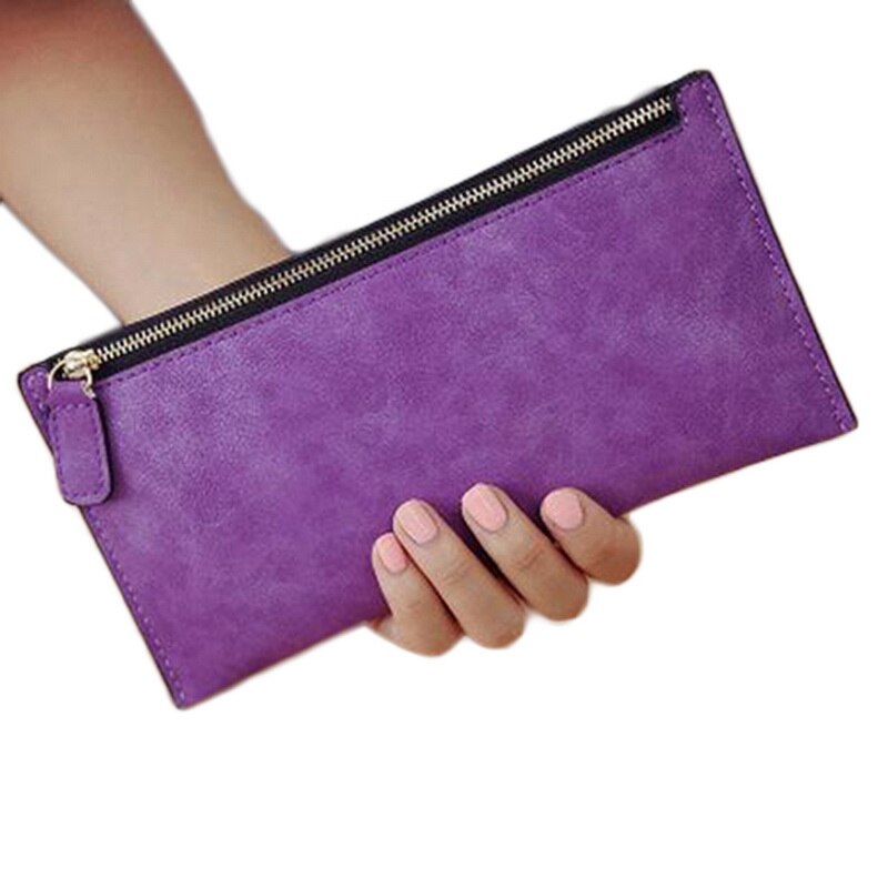 Donne Portafogli Lungo di Cuoio dell'UNITÀ di elaborazione Lungo Femminile Portafoglio Della Chiusura Lampo Sottile Delle Signore Della Frizione Del Cinturino dell'orologio ultra Sottile Del Sacchetto Del Telefono mobile Della Borsa Della Moneta