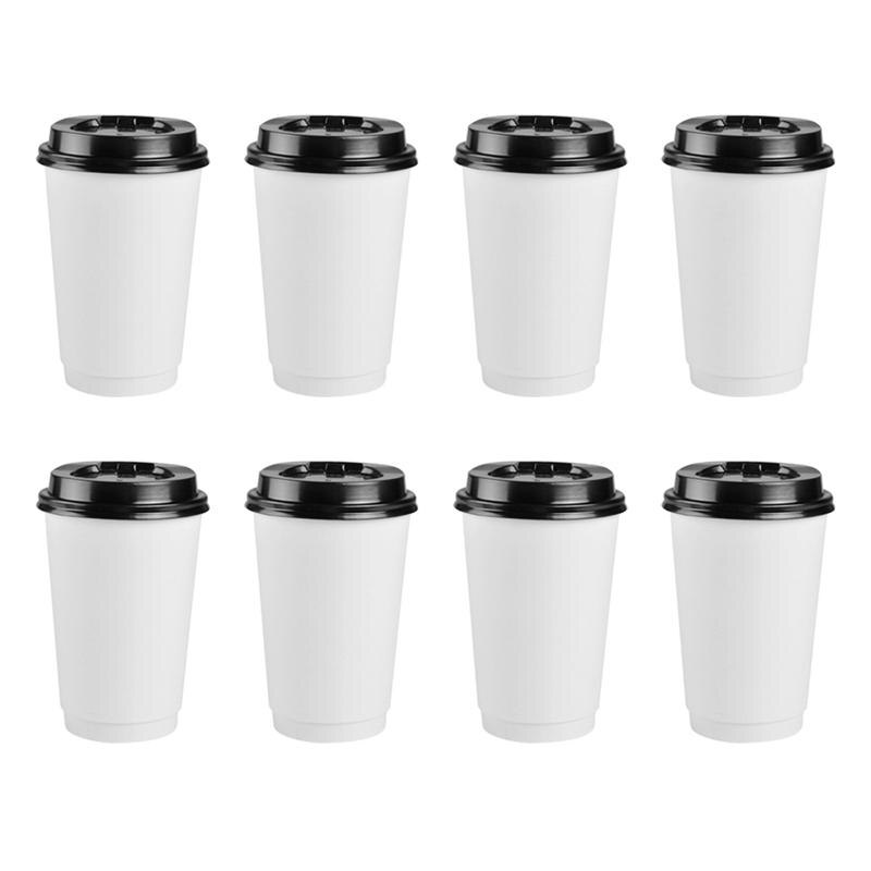 50pcs 280/350ml Disposable Coffee Cup Double-layer Insulation Paper Cup Milk Tea Cup Drinking Accessories with Lid Party Supply: 280ml
