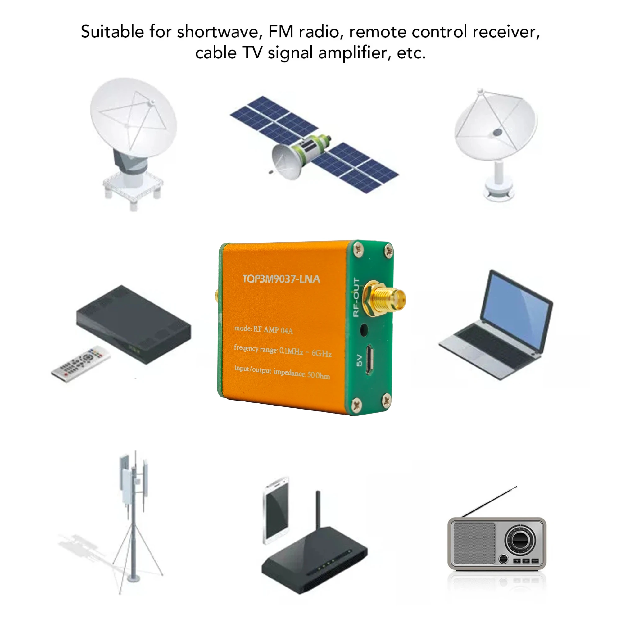 Módulo amplificador RF TQP3M9037-LNA: amplificador de bajo ruido para rango de frecuencia de señal de refuerzo de 0,1 MHz a 6 GHz I2S2