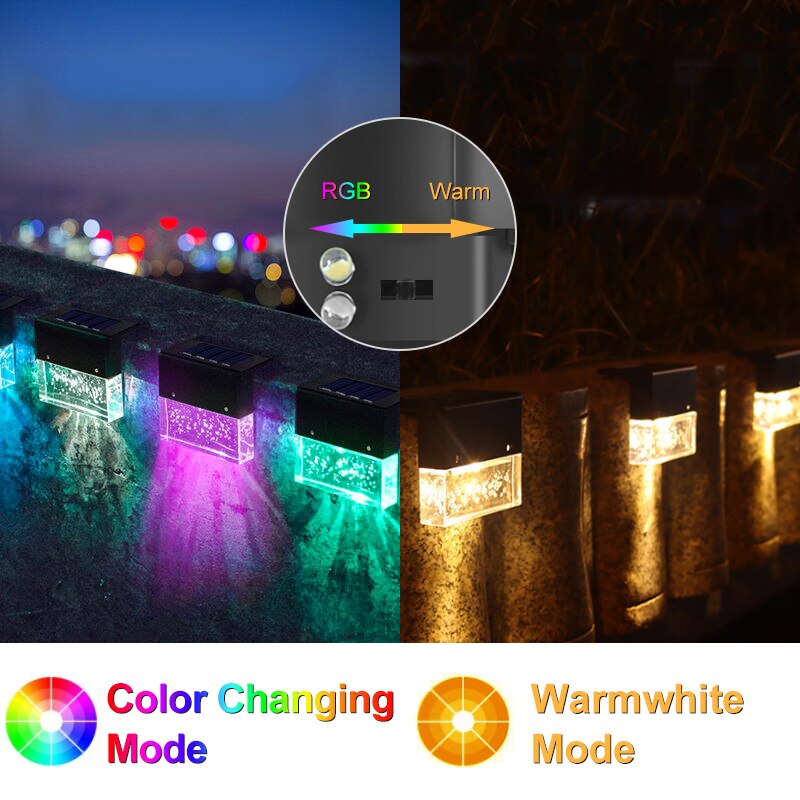 Led Solar Light Outdoor Deklicht Solar Power Waterdichte Rgb + Warmwit Hek Licht Voor Tuin Stap Dek Hek Trap verlichting