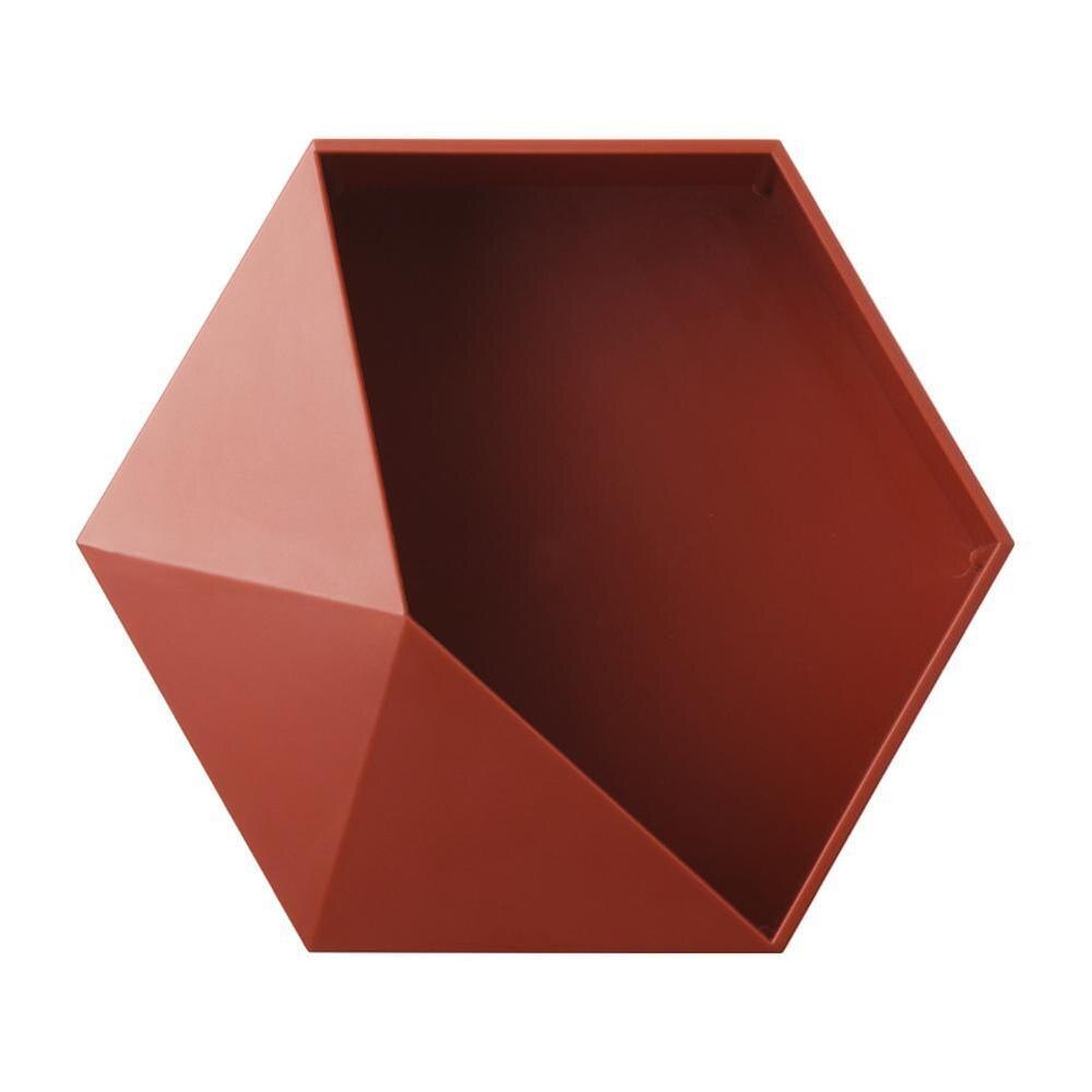 Nordique salon mural géométrique sans poinçon décoration murale salle de bain étagère salon décoration hexagone étagère de rangement: Rouge