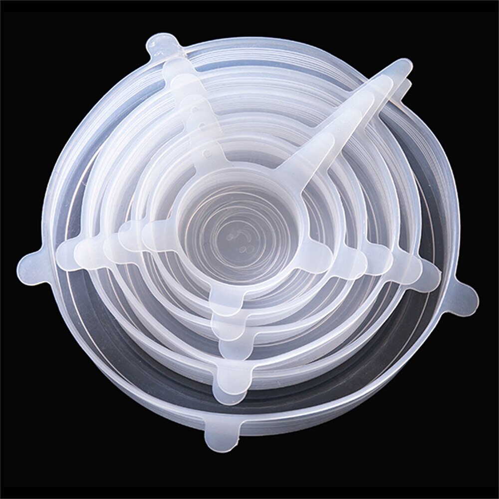 Silicone Cover Stretch Lids Reusable Airtight Food Wrap Covers Keeping Fresh Seal Bowl Stretchy Wrap Cover Kitchen Cookware 6pcs: 6pcs transparent