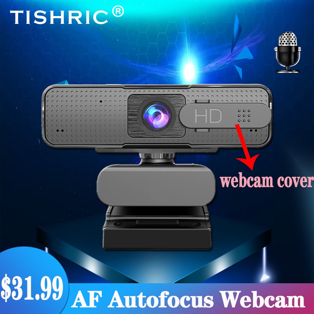 Tishric Web Camera Full Hd Webcam 1080 P Autofocus Met Webcam Cover Usb 2.0 Web Camera Met Microfoon Voor Pc laptop Video Call
