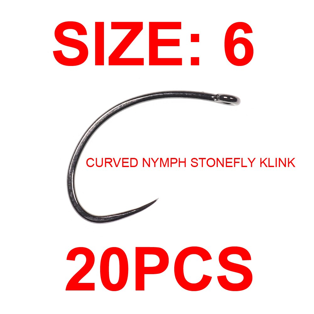 Vampfly 20pcs Barbless Curved Nymph Stonefly Klink Fly Tying Hook Ultra Sharp Fly Fishing Hooks: 20pcs size6