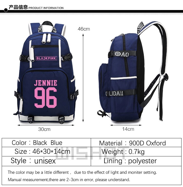 WISHOT KPOP, mochila coreana Blackpink Jennie Lis, mochila de hombro, bolsa de viaje para la escuela para adolescentes, bolsas casuales de carga USB para ordenador portátil