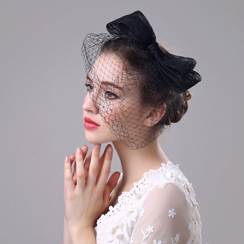 Sombreros y fascinantes elegantes de boda para mujer, con lazo grande, para de novia, tocado Blanco/Negro, diadema, velos de cara para mujer