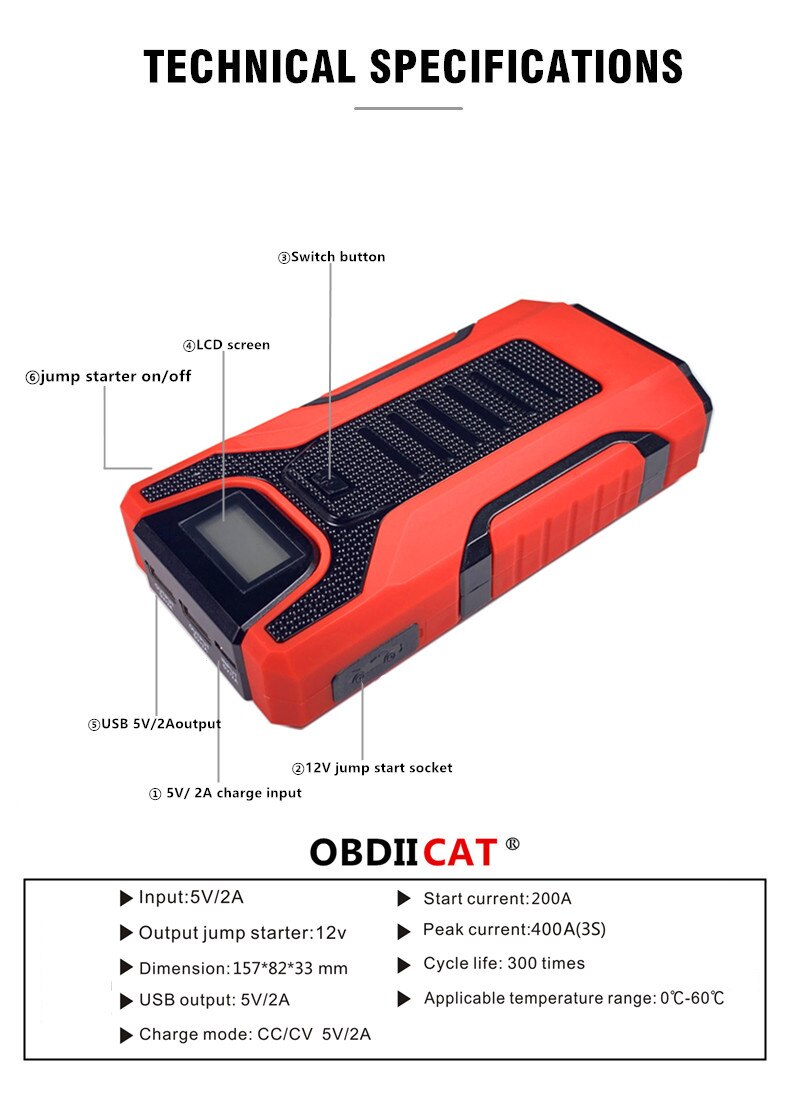 MINI arrancador de batería portátil de coche, dispositivo de arranque de alta potencia de 12V, potenciador de batería de emergencia para coche de gasolina y diésel, OBDIICAT-M8
