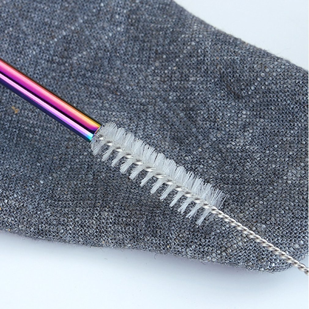 Set van 4 herbruikbare drinkrietjes van roestvrij staal, recht gebogen, breed melkrietje, pipetlepelset met reinigingsborstel en etui