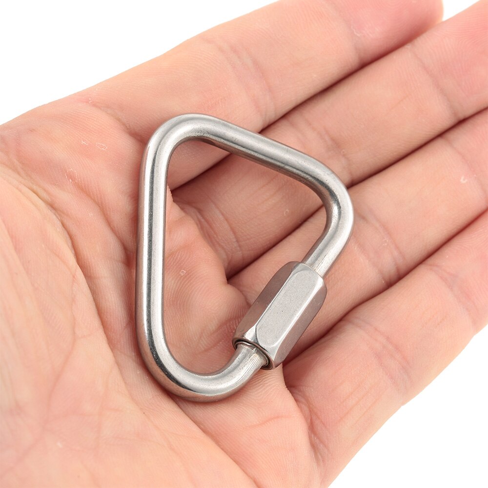 Mosquetón triangular de acero inoxidable, cierre rápido, gancho colgante, hebilla, accesorios para exteriores, acampada, senderismo y escalada: 3