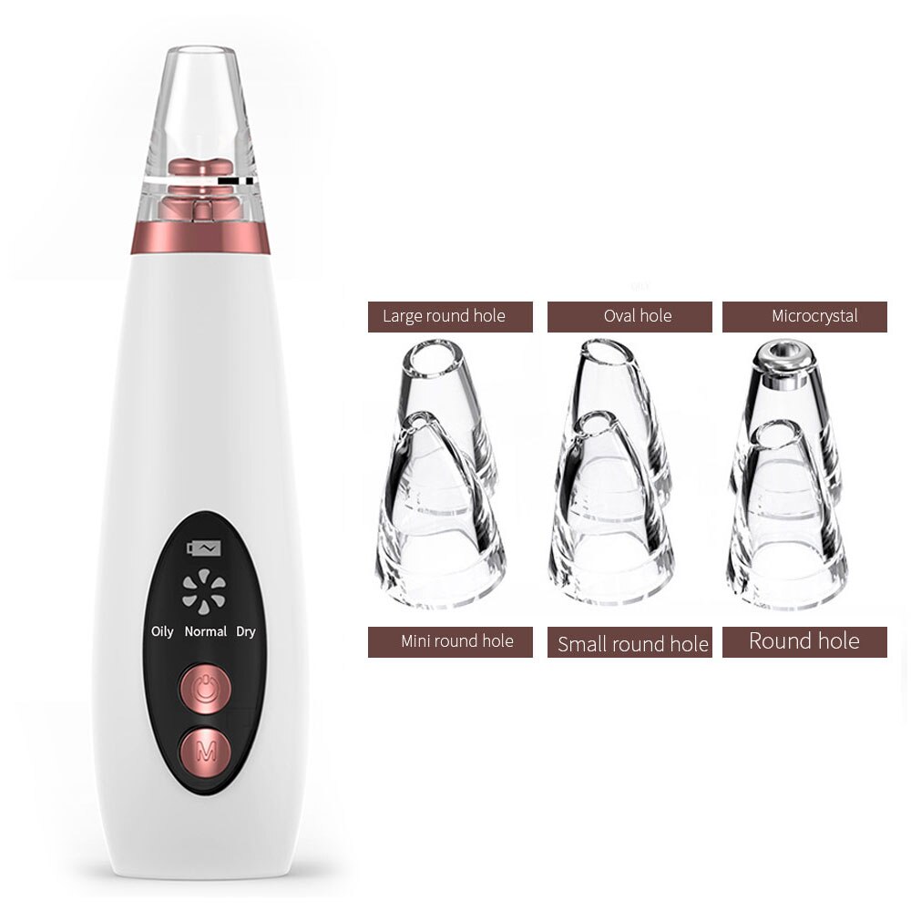 Comedondrukker Vacuüm Elektrische Facial Spa Zwart Hoofd Zuig Pore Cleaner Extractor Tool 6 Vervangbare Zuigkoppen: Type 1